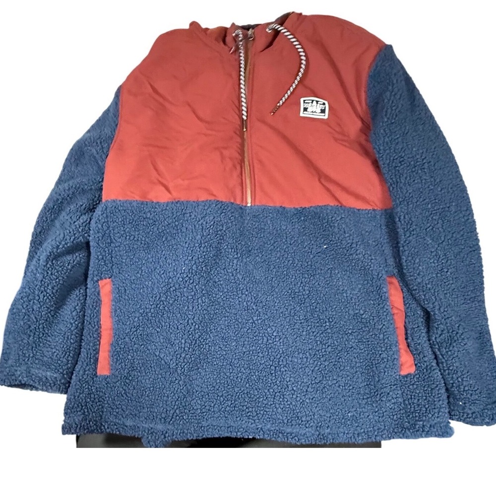 Hurley Sherpa Fleece Half Zip Hoodie Mens XXL Red Navy Colorblock Pullover